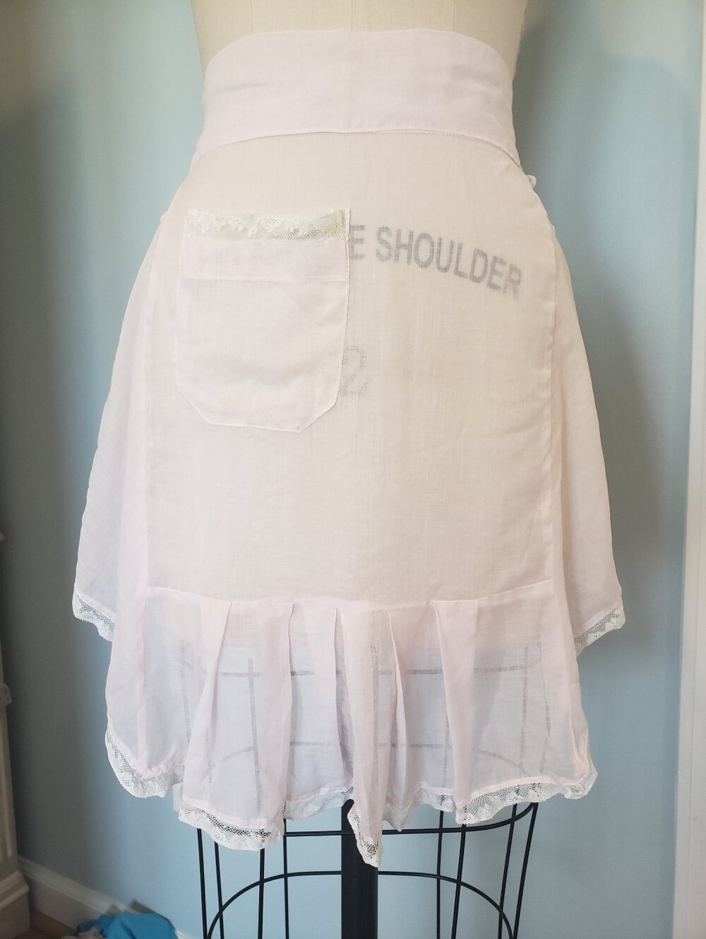 Vintage 1930s Pink Organza apron With French lace trim
